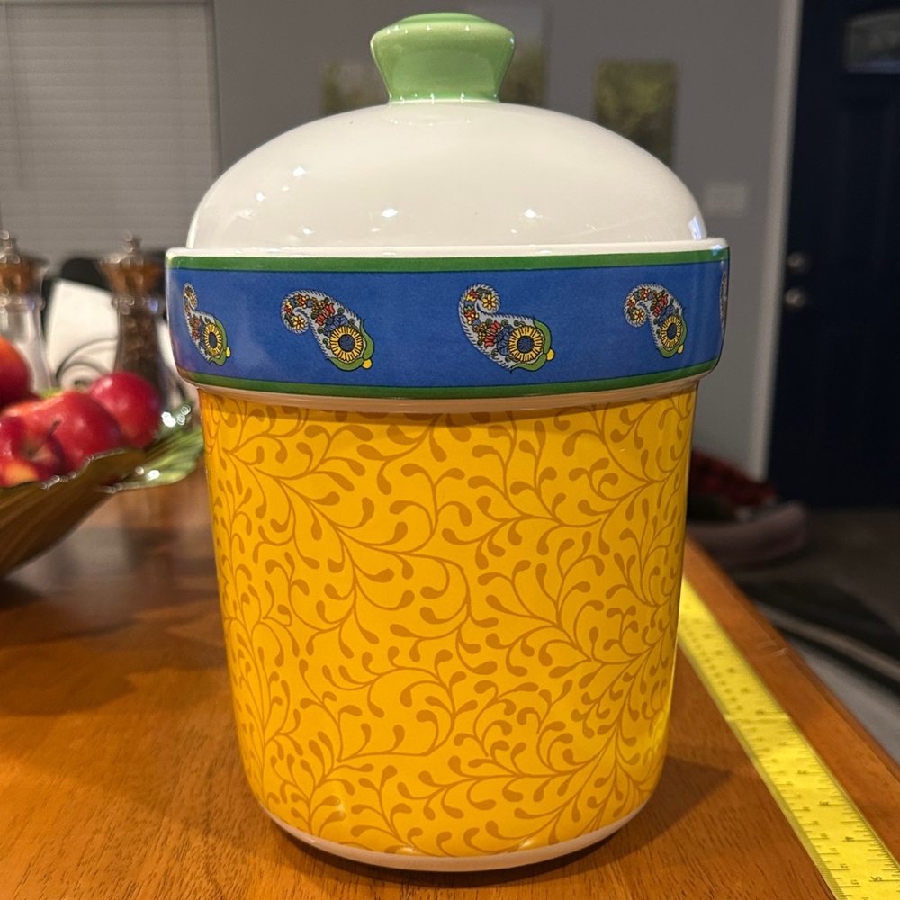 American Atelier Colorful Ceramic Canister with Lid. French Bistro Paisley.